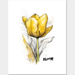 Yellow Tulip Bloom Watercolor Posters and Art